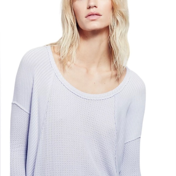 Free People Ventura thermal lavender long sleeves waffle knit top - Picture 4 of 13